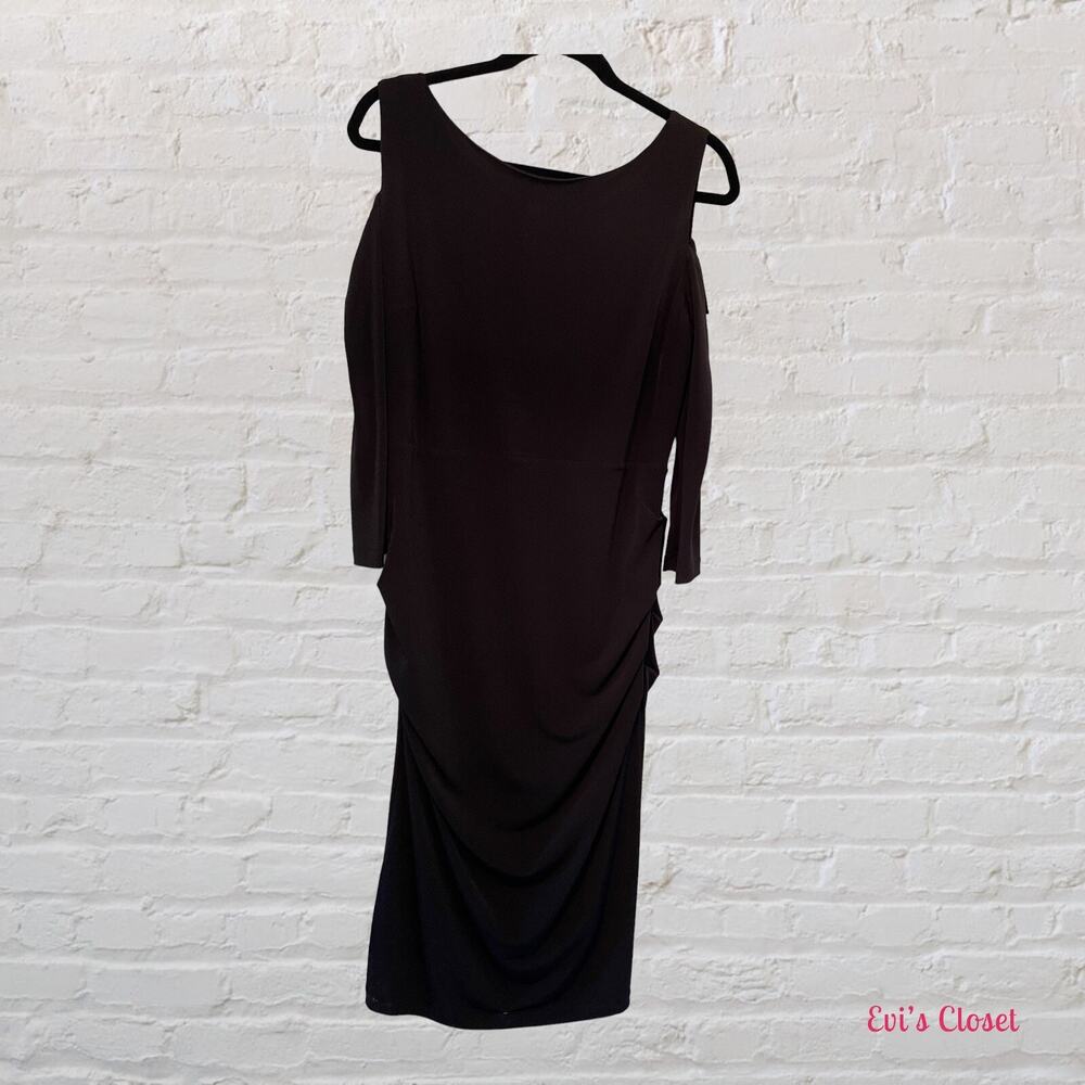 Shelby & Palmer Black Rushed Cold Shoulder 3/4 Sleeve Dress  L